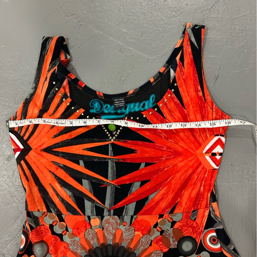 Desigual Black and Orange Sleeveless V-Neck Midi Dress - Picture 5 of 7